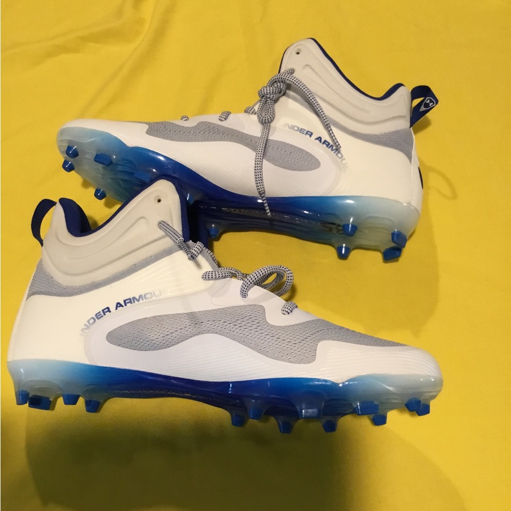 Under Armour Men’s Command MC Mid Lacrosse' White and Gray Cleats Size 14